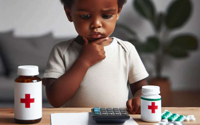 bambino che guarda in modo embleatico dei farmaci
