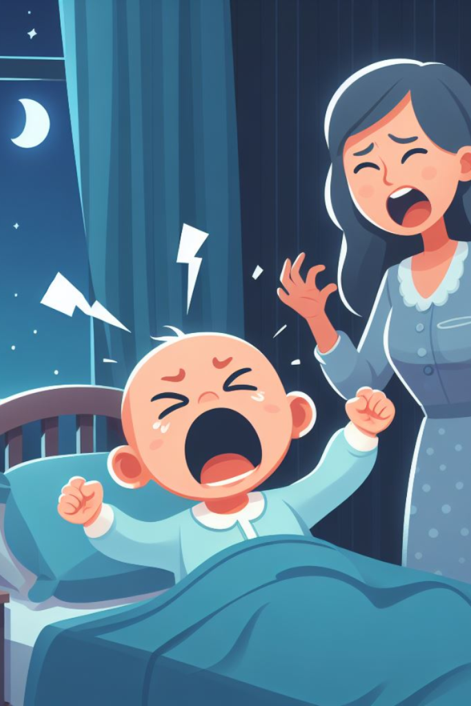 bambino che piange per il pavor notturno e il genitore che non sa cosa fare.