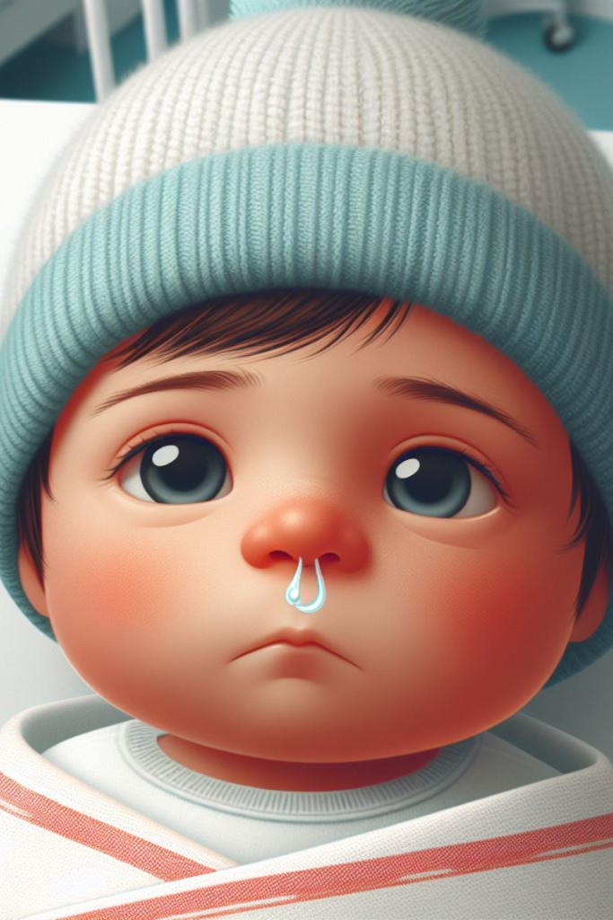 un bambino che ha bisogno di lavaggi nasali per via del muco