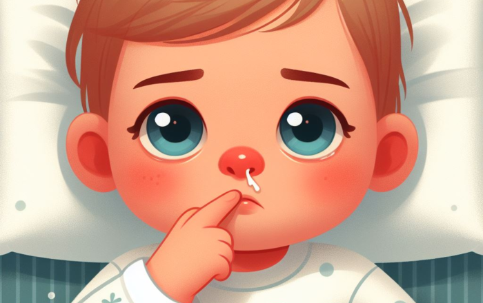 il viso di un bambino con il naso che cola per via del lavaggio nasale