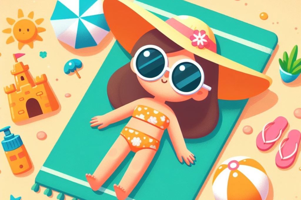 una bambina sdraiata a prendere il sole