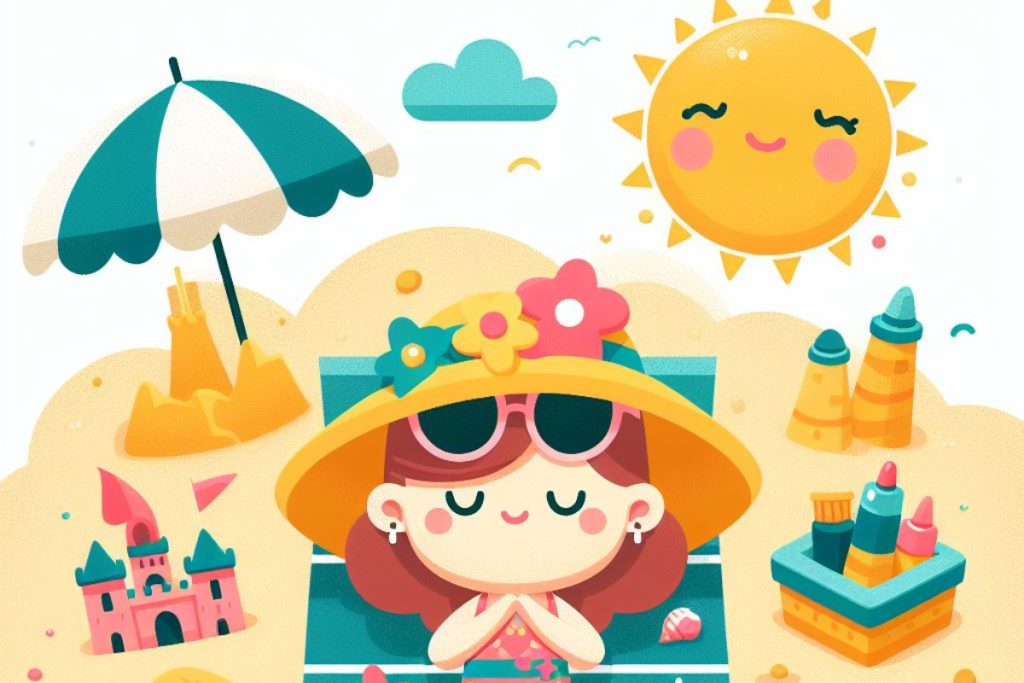 una bambina sorridente che prende il sole in spiaggia