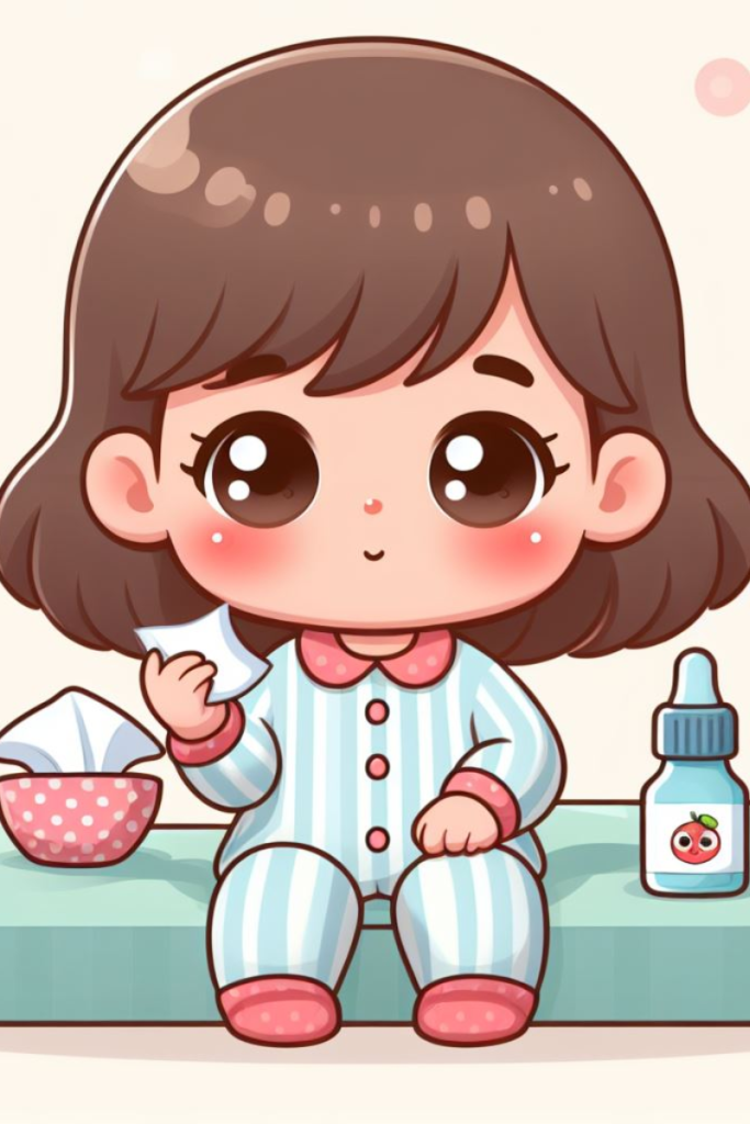 bambina con congiuntivite infettiva o allergica che tiene in mano un fazzoletto