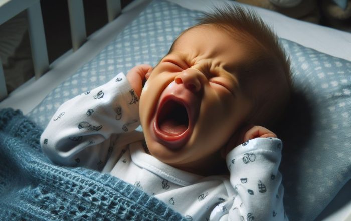 Un neonato nella culla che non dorme di notte e piange