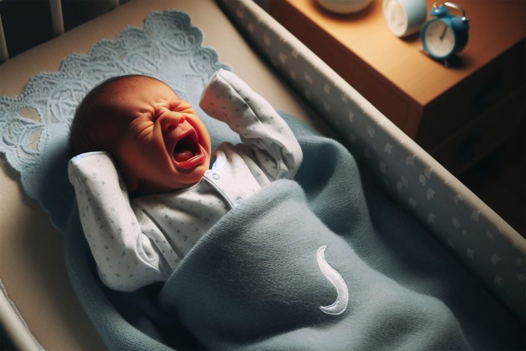 Un bambino che piange nella culla e non dorme