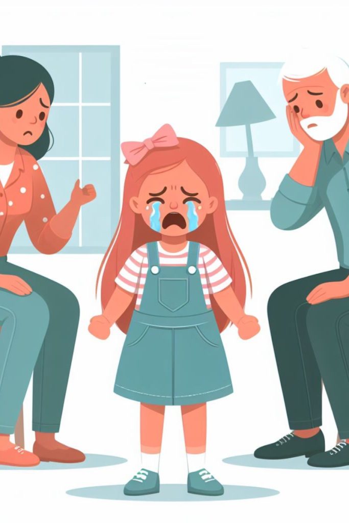 bambini con spasmi affettivi che piange davanti alla mamma e al nonno